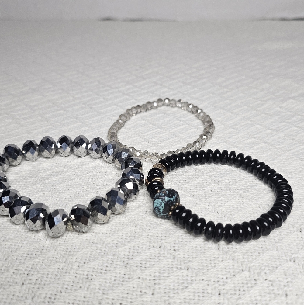 Midnight Sparkle & Grounding Protection 3-Piece Bracelet Set